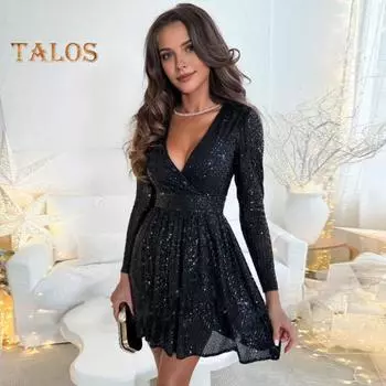 Женское сверкающее мини-платье с пайетками, длинное вечернее платье с V-образным вырезом, облегающее женское коктейльное платье для вечеринок, свадеб, клубов, выпускных вечеров S розовый