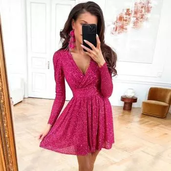 Женское сверкающее мини-платье с пайетками, длинное вечернее платье с V-образным вырезом, облегающее женское коктейльное платье для вечеринок, свадеб, клубов, выпускных вечеров S чёрный