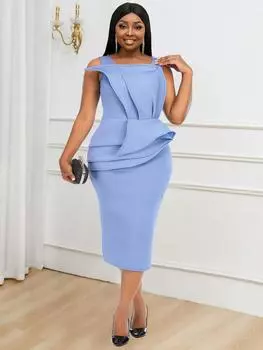 Женское светло-голубое платье в стиле ампир, облегающее, с тонкими рюшами, летние вечерние платья длины миди