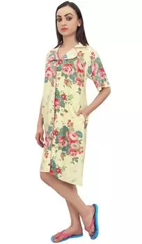 Женское светло-желтое ночное белье с цветочным принтом Bimba, ночная рубашка с коротким рукавом - 12 светло-желтого