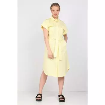 Женское светло-желтое платье из поплина
