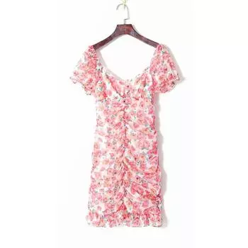 Женское свежее цветочное элегантное платье с драпировкой и облегающим силуэтом Printed L