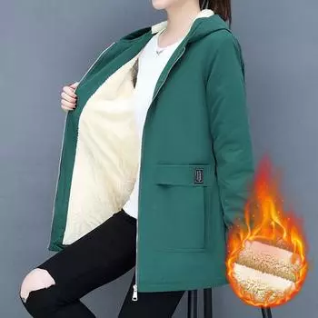 Женское свободное бархатное толстое зимнее пальто с капюшоном, куртка, пальто, ветровка для женщин, уличная одежда 2XL зелёный