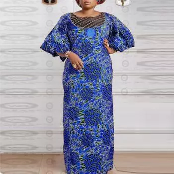 Женское свободное длинное платье с круглым вырезом и короткими рукавами больших размеров с принтом L ярко-розовый