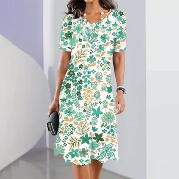 Женское свободное длинное платье с круглым вырезом, модное платье макси с коротким рукавом, повседневное праздничное платье, стиль Vestidos, лето-весна S