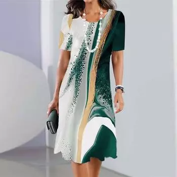 Женское свободное длинное платье с принтом, V-образным вырезом и платьем большого размера L