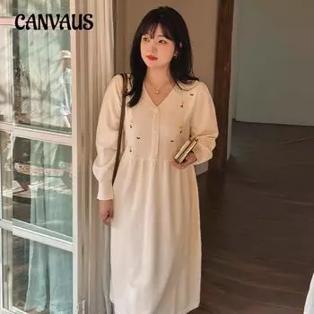 Женское свободное длинное платье с V-образным вырезом и вышивкой для больших размеров, осенне-зимний темперамент, нежные платья XL чёрный