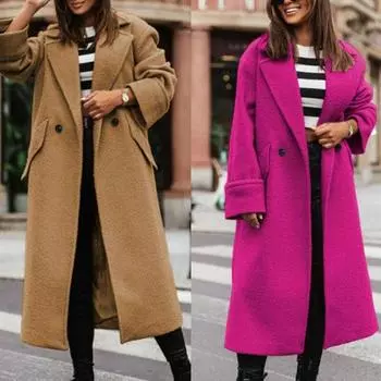 Женское свободное длинное стильное однотонное толстое теплое ветрозащитное пальто с двойными пуговицами и длинными рукавами, женское пальто, верхняя одежда