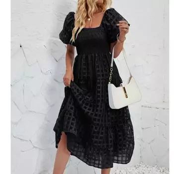 Женское свободное и модное длинное платье, платье-фонарик с короткими рукавами, юбка А-силуэта L чёрный