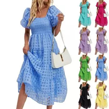 Женское свободное и модное длинное платье, платье-фонарик с короткими рукавами, юбка А-силуэта L чёрный