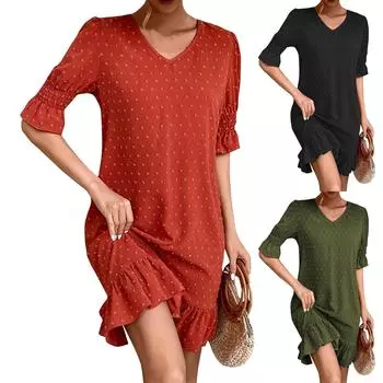 Женское свободное и модное ленивое платье средней длины с v-образным вырезом средней длины L чёрный