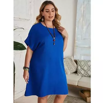 Женское свободное летнее повседневное платье с коротким рукавом и круглым вырезом больших размеров L зелёный