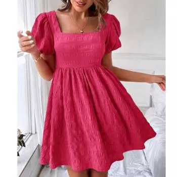 Женское свободное однотонное платье с квадратным вырезом, облегающее, модное, с короткими рукавами L горячий розовый