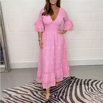 Женское свободное однотонное платье с высокой талией и V-образным вырезом, повседневные пляжные платья для отдыха для женщин XXXL белый