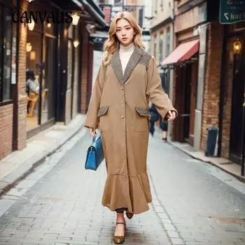 Женское свободное пальто большого размера с рюшами, длинное однотонное пальто с оборками M хаки