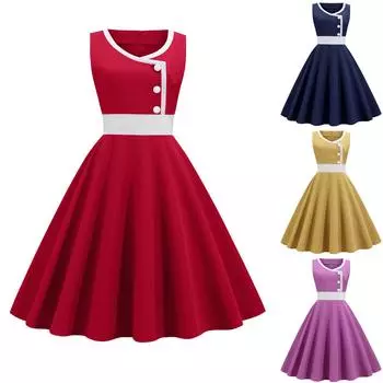 Женское свободное платье без рукавов с винтажным принтом L тёмно-синий