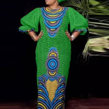 Женское свободное платье большого размера с круглым вырезом и короткими рукавами с принтом M синий