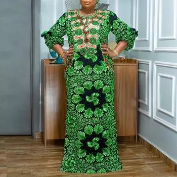 Женское свободное платье большого размера с круглым вырезом и длинным рукавом с принтом M светло-зеленый