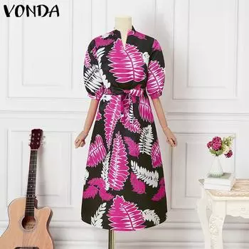 Женское свободное платье большого размера с воротником-стойкой и коротким рукавом с принтом M ярко-розовый