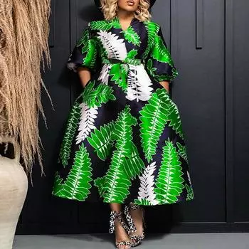 Женское свободное платье большого размера с воротником-стойкой и коротким рукавом с принтом M ярко-розовый