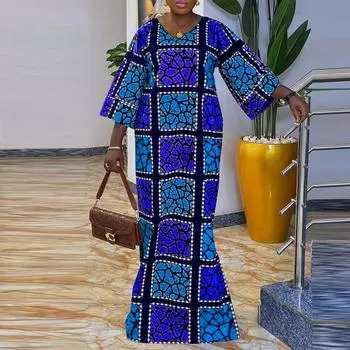 Женское свободное платье большого размера с V-образным вырезом и рукавами 9/10 с принтом M ярко-розовый