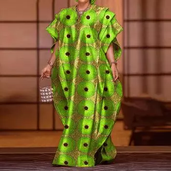 Женское свободное платье большого размера с V-образным вырезом и коротким рукавом с принтом 4XL зелёный