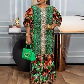 Женское свободное платье большого размера с круглым вырезом и коротким рукавом с принтом M жёлтый