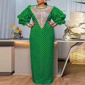 Женское свободное платье большого размера с круглым вырезом и коротким рукавом с принтом 3XL зелёный