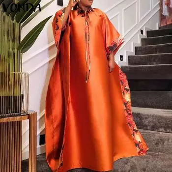 Женское свободное платье большого размера VONDA с длинными рукавами и завязками