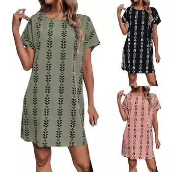 Женское свободное платье для отпуска и отдыха с принтом и круглым вырезом L