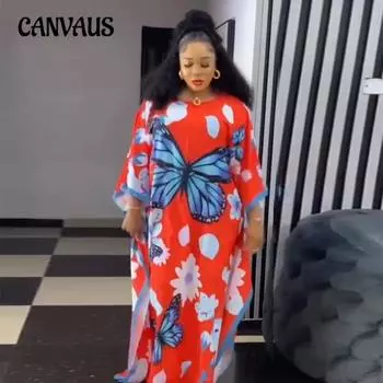 Женское свободное платье из шифона с принтом больших размеров one size оранжевый