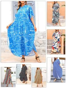 Женское свободное платье-макси на пуговицах, платье-рубашка с карманами, пляжный халат, накидка One Size белый