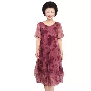 Женское свободное платье миди с коротким рукавом и круглым вырезом больших размеров 5XL