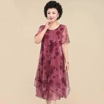 Женское свободное платье миди с коротким рукавом и круглым вырезом больших размеров L синий