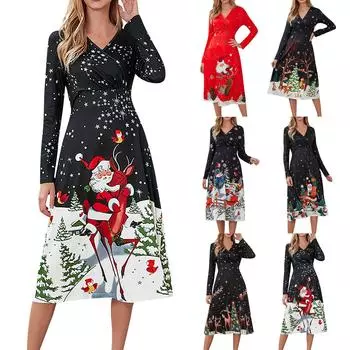 Женское свободное платье с длинным рукавом и v-образным вырезом, облегающее длинное платье S красный