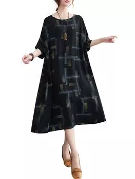 Женское свободное платье с карманами и половиной рукавов, пляжное праздничное платье с принтом One Size белый