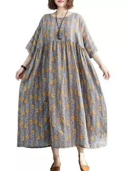 Женское свободное платье с карманами в винтажном стиле с коротким рукавом и повседневным праздничным пляжным платьем One Size