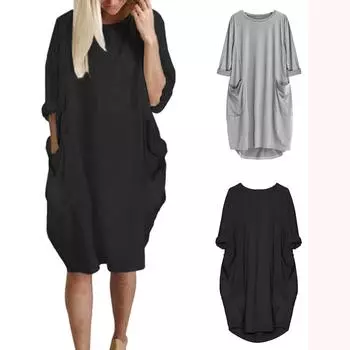 Женское свободное платье с карманами, женское повседневное длинное платье с вырезом на шее, большие размеры L армия зеленый