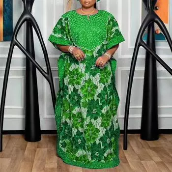 Женское свободное платье с круглым вырезом и короткими рукавами больших размеров с принтом M синий