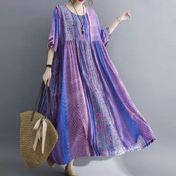 Женское свободное платье с винтажным цветочным принтом и карманами с половиной рукавом, негабаритные праздничные повседневные халаты в стиле бохо One Size оранжевый