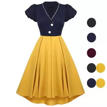 Женское свободное платье с воротником-шалькой и пышными рукавами, винтажное платье с высоким и низким вырезом, коктейльная вечеринка, вечерняя свадебная одежда для гостей, одежда для особых случаев