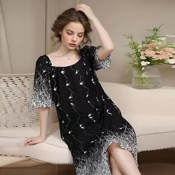 Женское свободное платье со звездным принтом, повседневное праздничное платье с коротким рукавом из ледяного шелка, длинное платье 1XL чёрный