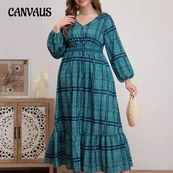 Женское свободное платье в стиле ретро с высокой талией и принтом, литературное платье для поездок на работу 0XL зелёный