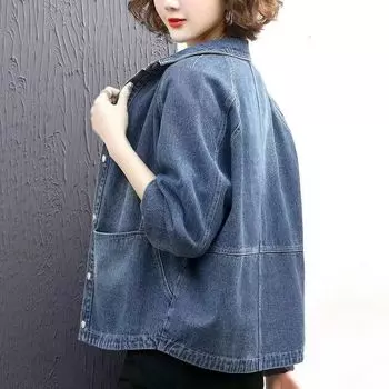 Женское свободное повседневное джинсовое пальто, верхняя одежда, осенняя женская джинсовая куртка в стиле ретро с длинным рукавом, джинсовая куртка XS синий