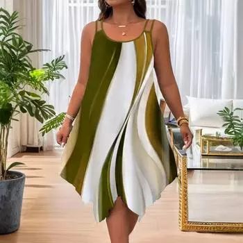 Женское свободное повседневное летнее платье с асимметричным подолом и круглым вырезом XXL