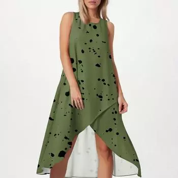 Женское свободное повседневное модное платье с квадратным круглым вырезом, однотонное, пляжная юбка с разрезом сбоку, без рукавов, юбка из хлопка и льна XL