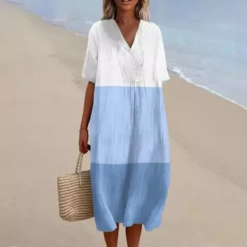 Женское свободное повседневное модное платье с V-образным вырезом и принтом, пляжная юбка XXL