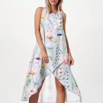 Женское свободное повседневное модное платье с квадратным круглым вырезом, однотонное, пляжная юбка с разрезом сбоку, без рукавов, юбка из хлопка и льна XXL белый