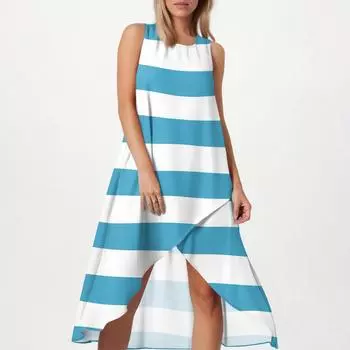 Женское свободное повседневное модное платье с квадратным круглым вырезом, однотонное, пляжная юбка с разрезом сбоку, без рукавов, юбка из хлопка и льна L