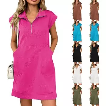 Женское свободное повседневное модное платье с коротким рукавом и карманом, однотонное платье L армия зеленый